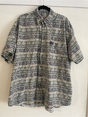 Vintage No Excess Patterned Short Sleeve Shirt in Sage Green